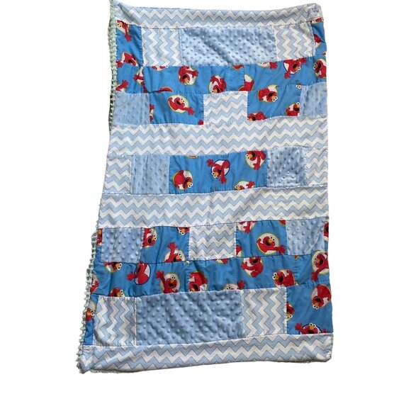 Handmade Unisex Baby Quilted Crib Blanket Elmo u Hand Stitched Patchwork Chenill - Picture 1 of 5